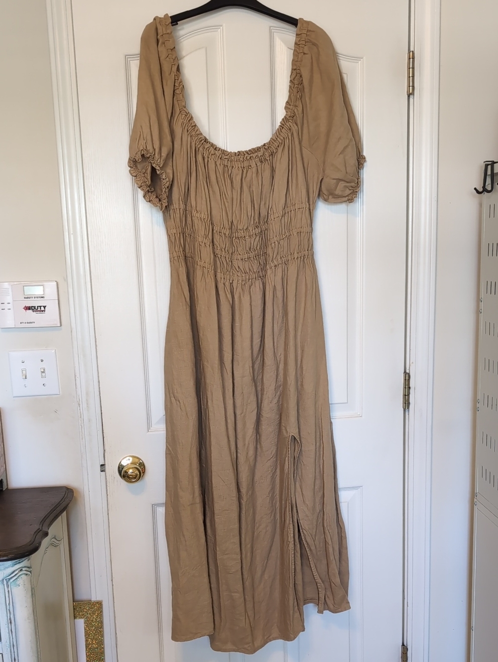 Linen Spartina Tan Smocked Maxi Dress